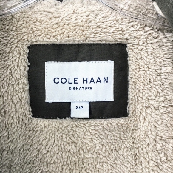 Cole Haan Mens Field Jacket Olive Green Quilted Sherpa Lined Zip Snap Front Sz S - Picture 14 of 15